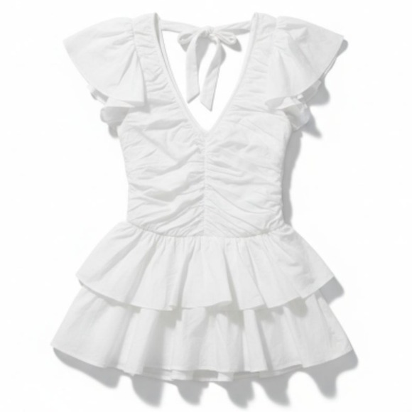 Love The Label Dresses & Skirts - LOVE THE LABEL Ruffled Tiered Mini Dress Sz‎ Medium White V Neck Cotton Regency